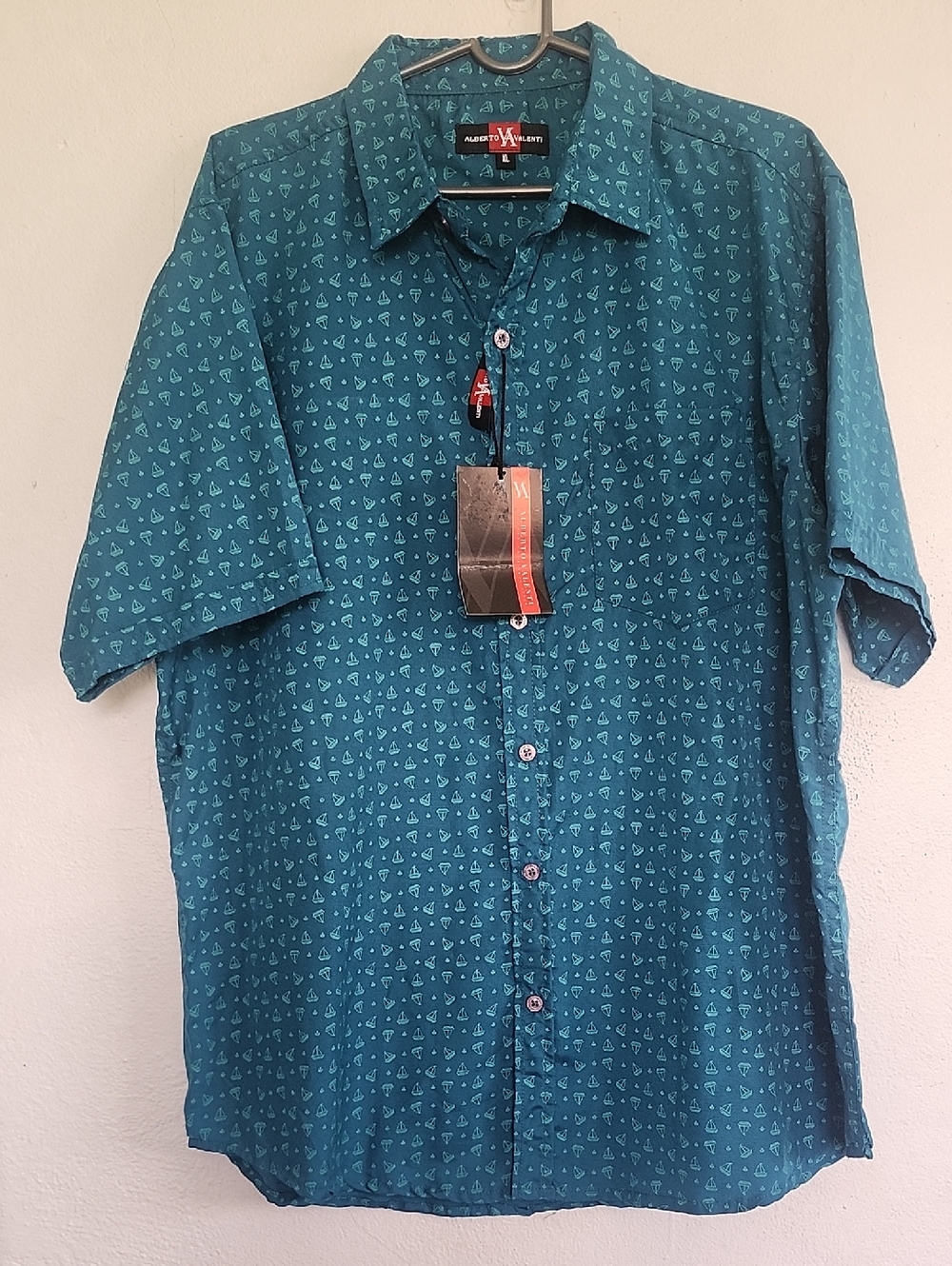 Teal Short-Sleeve Casual Button-Down Shirt
